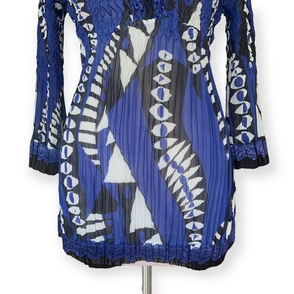 ALBERTO MAKALI 90's VINTAGE Tunic Top V-Neck Sparkle Crinkled Blouse Lace M - Picture 6 of 11